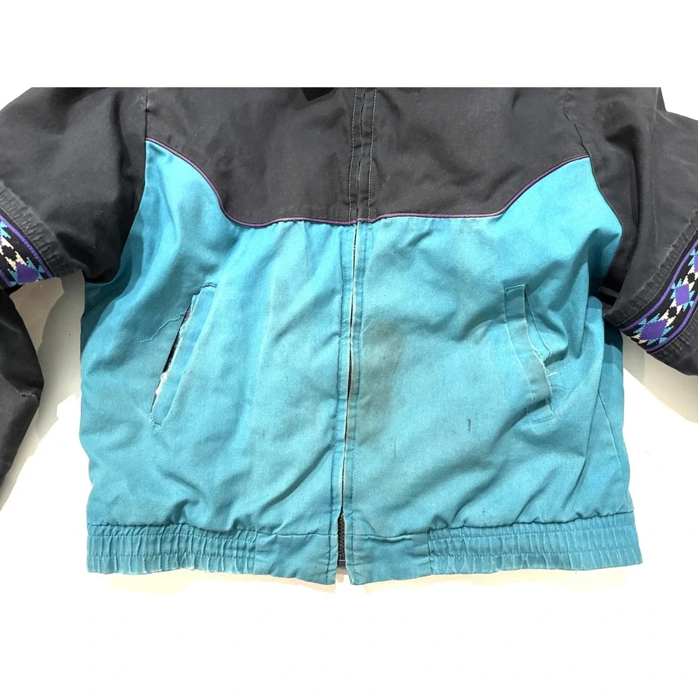 Vintage 90s Western Frontier Bomber Jacket Mens LGTeal Aztec Wool Lined Thrasher